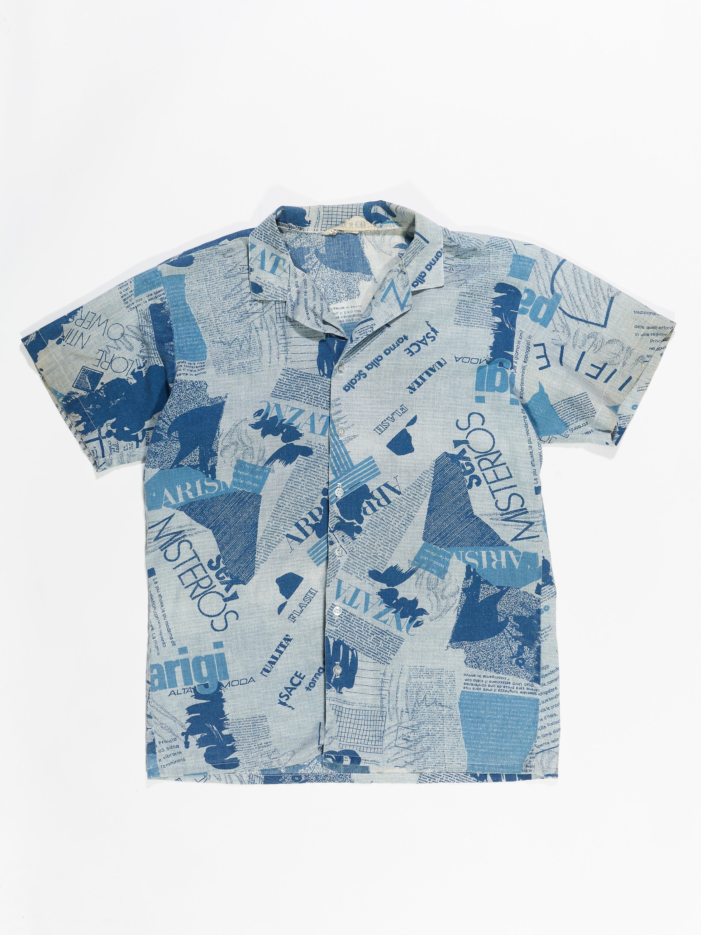 Vintage Newspaper Style Button Up Shirt in a vintage style from thrift store Twise Studio