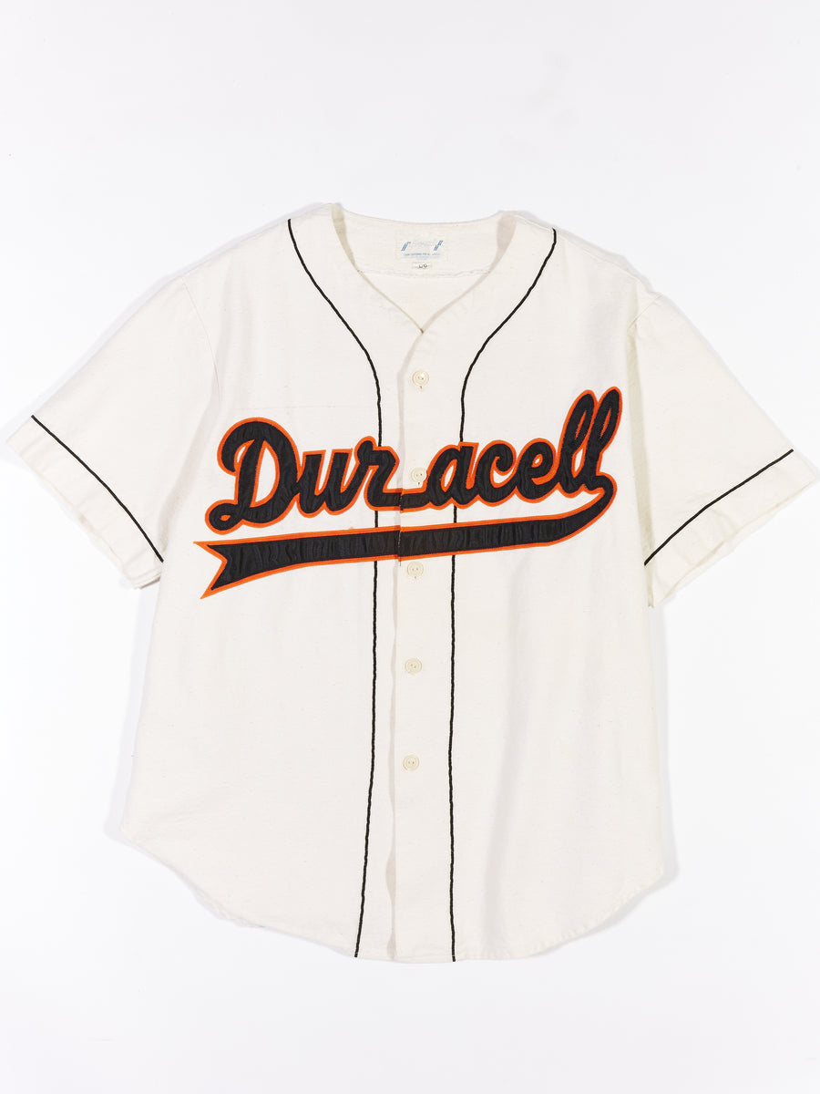 Early 1990's Duracell Baseball Jersey in a vintage style from thrift store Twise Studio