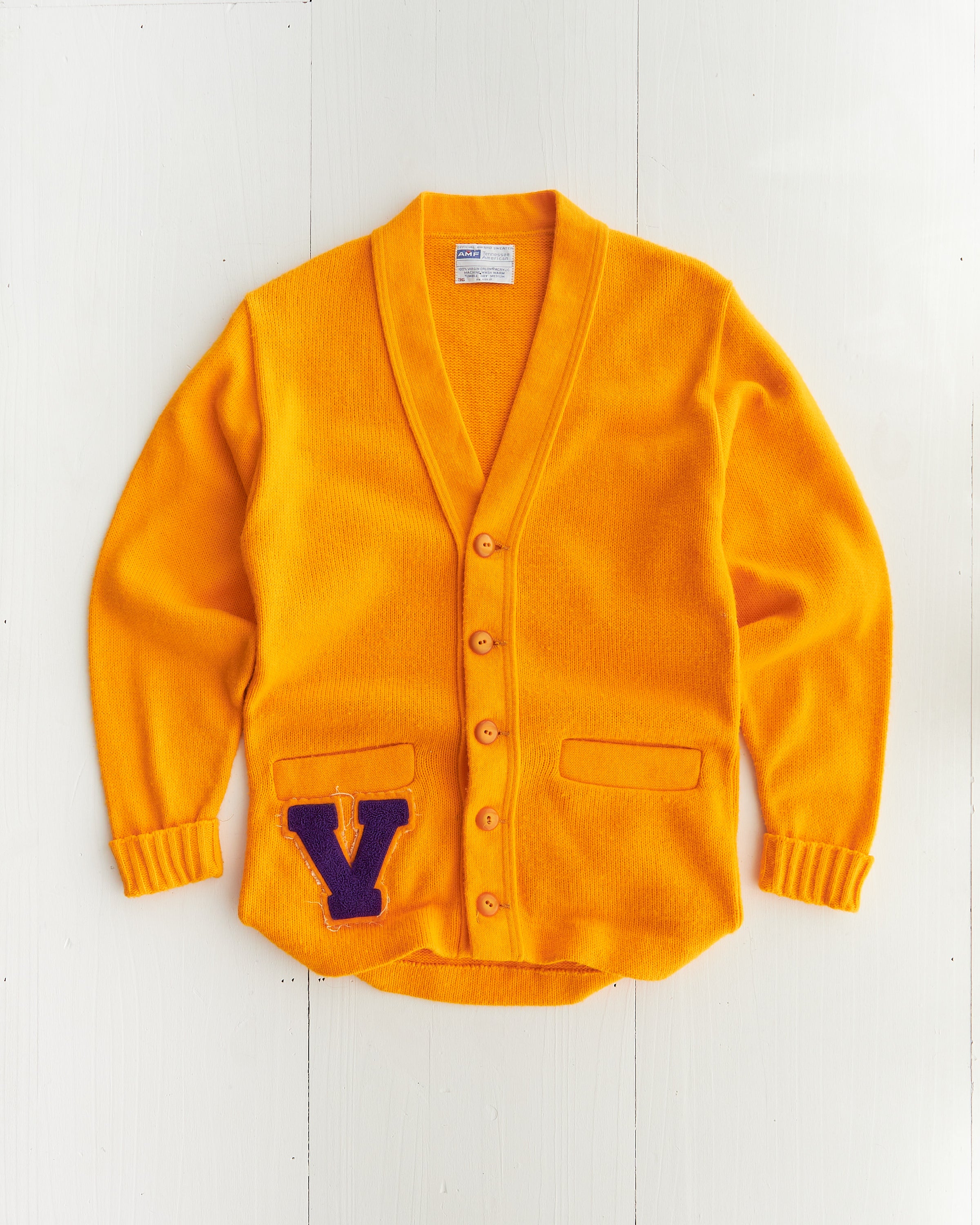 1970's Orange Varsity Letterman Cardigan