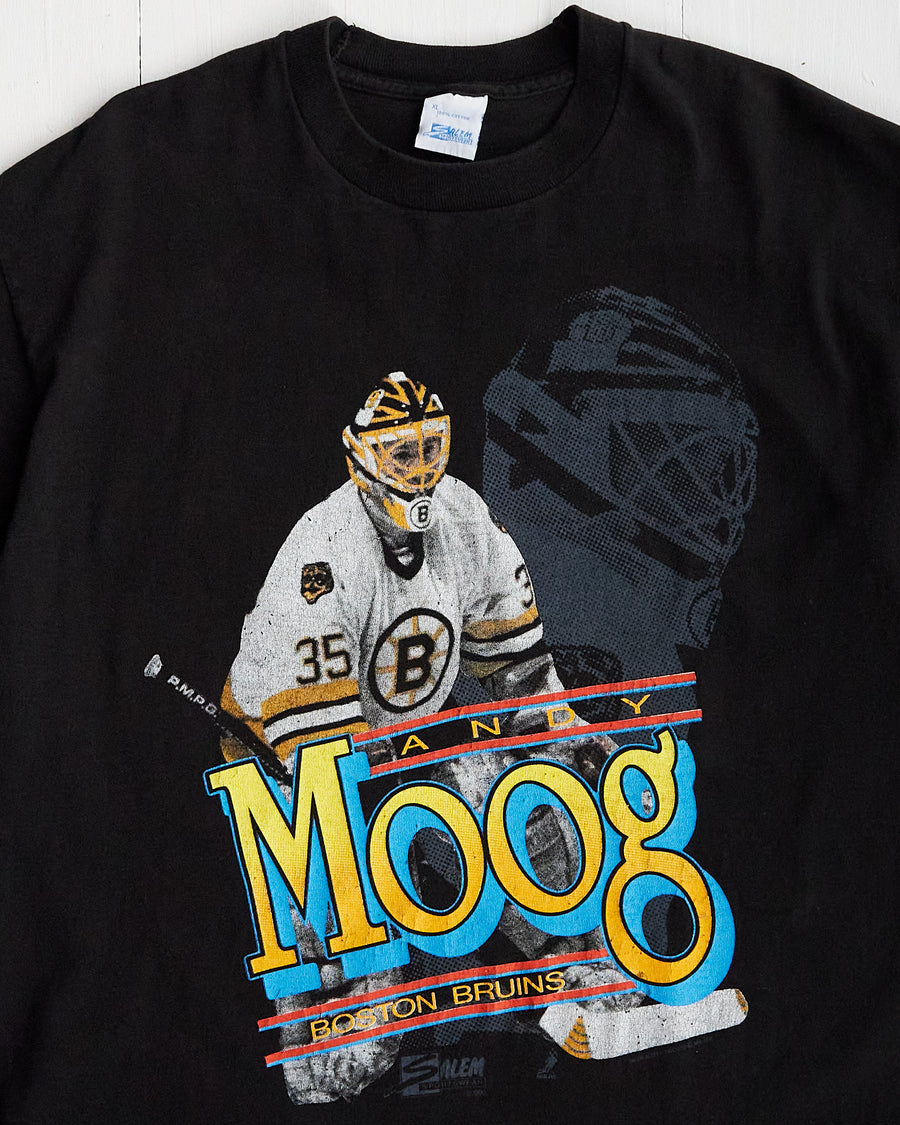 1990 Andy Moog Boston Bruins NHL Black T-shirt