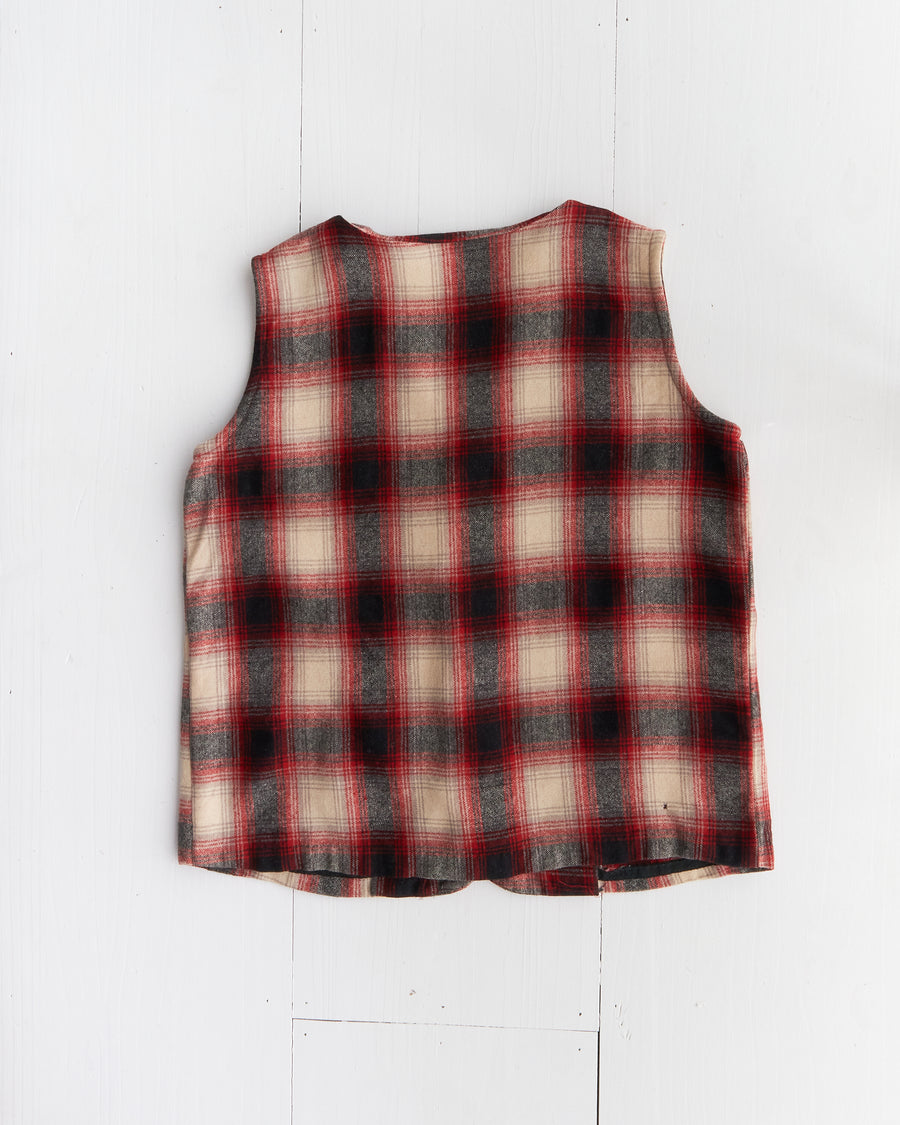 1970's Plaid Red & Black Wool Vest