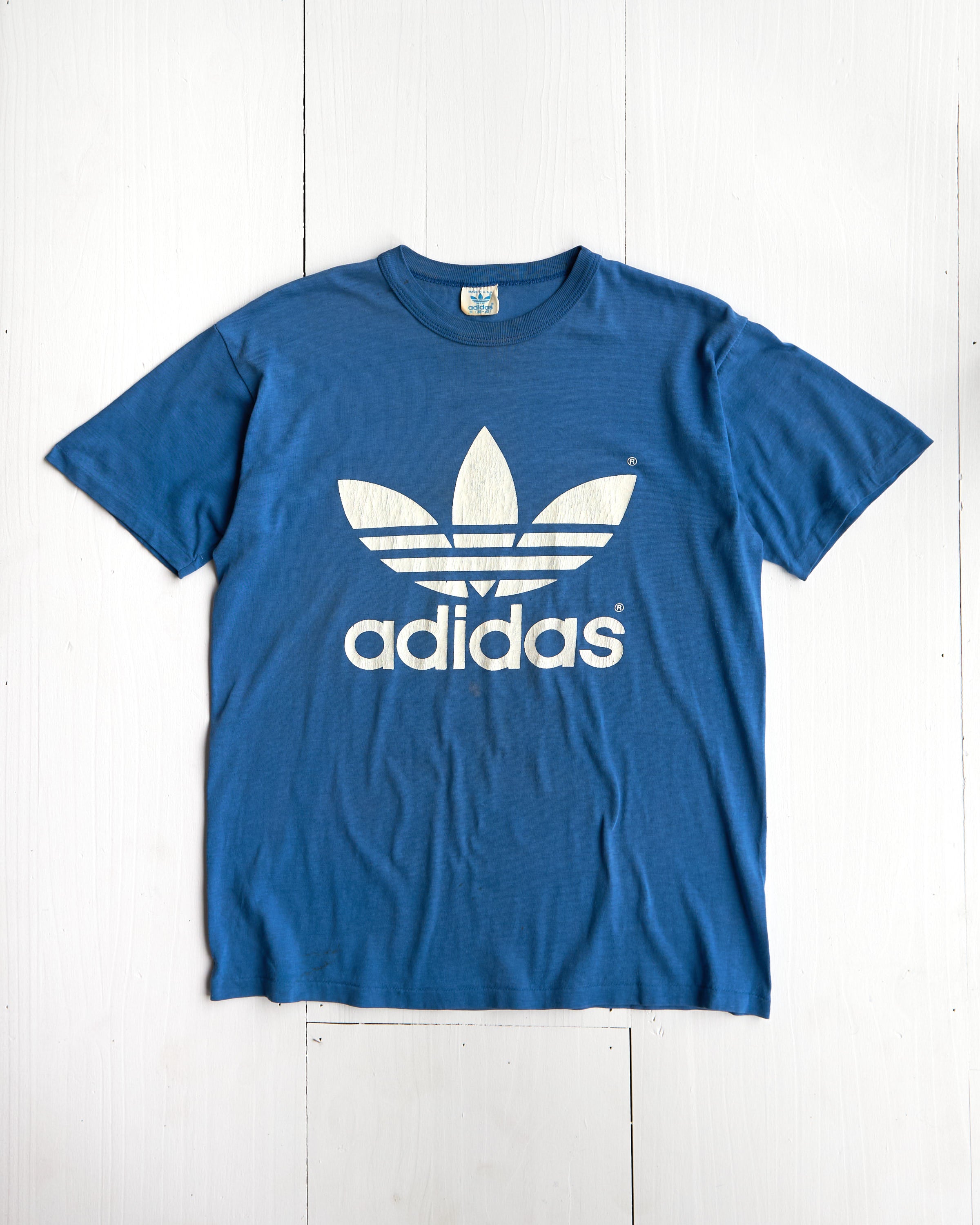 1980's Adidas Trefoil Logo blue T-Shirt