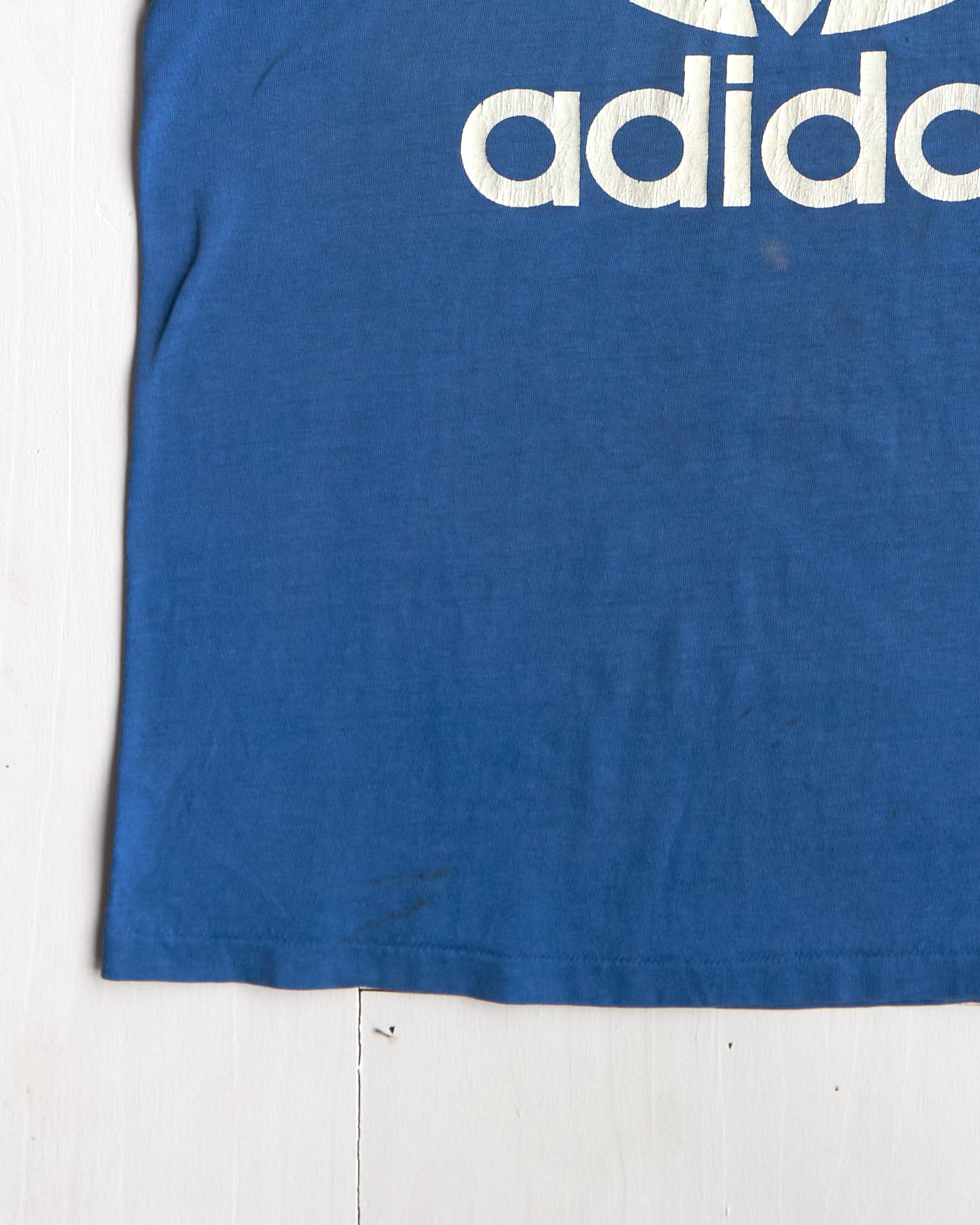 1980's Adidas Trefoil Logo blue T-Shirt