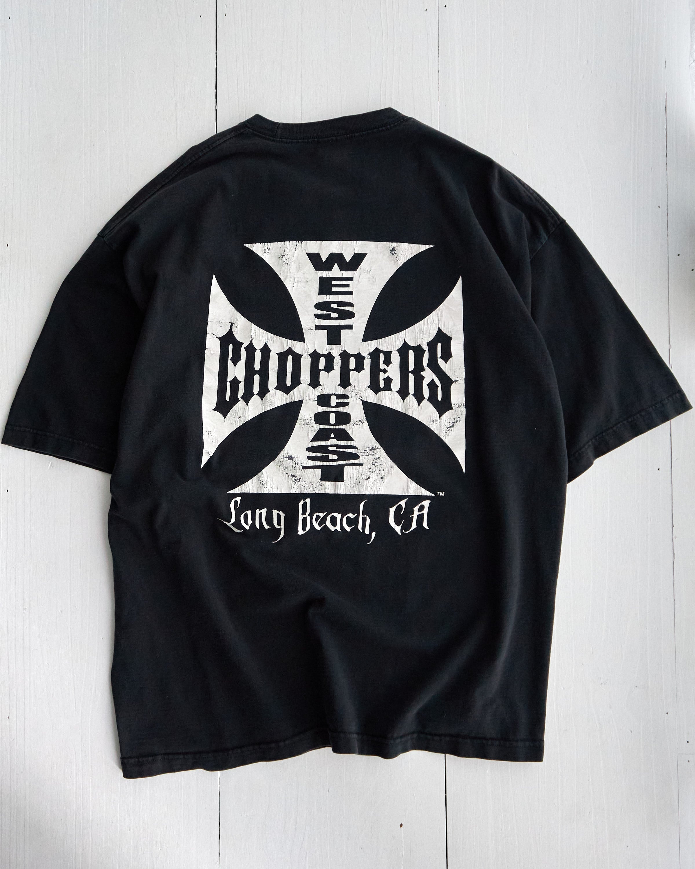 T-shirt Vintage West Coast Choppers Long Beach CA Noir Graphique de Motard