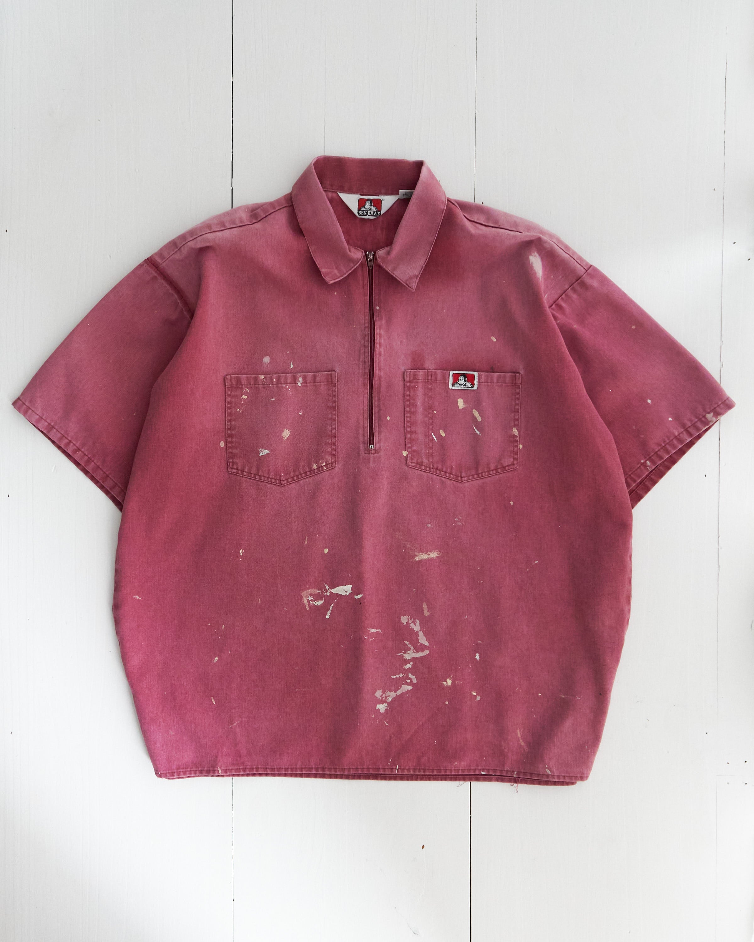 1990's Ben Davis Faded Pink Half-Zip Work Shirt