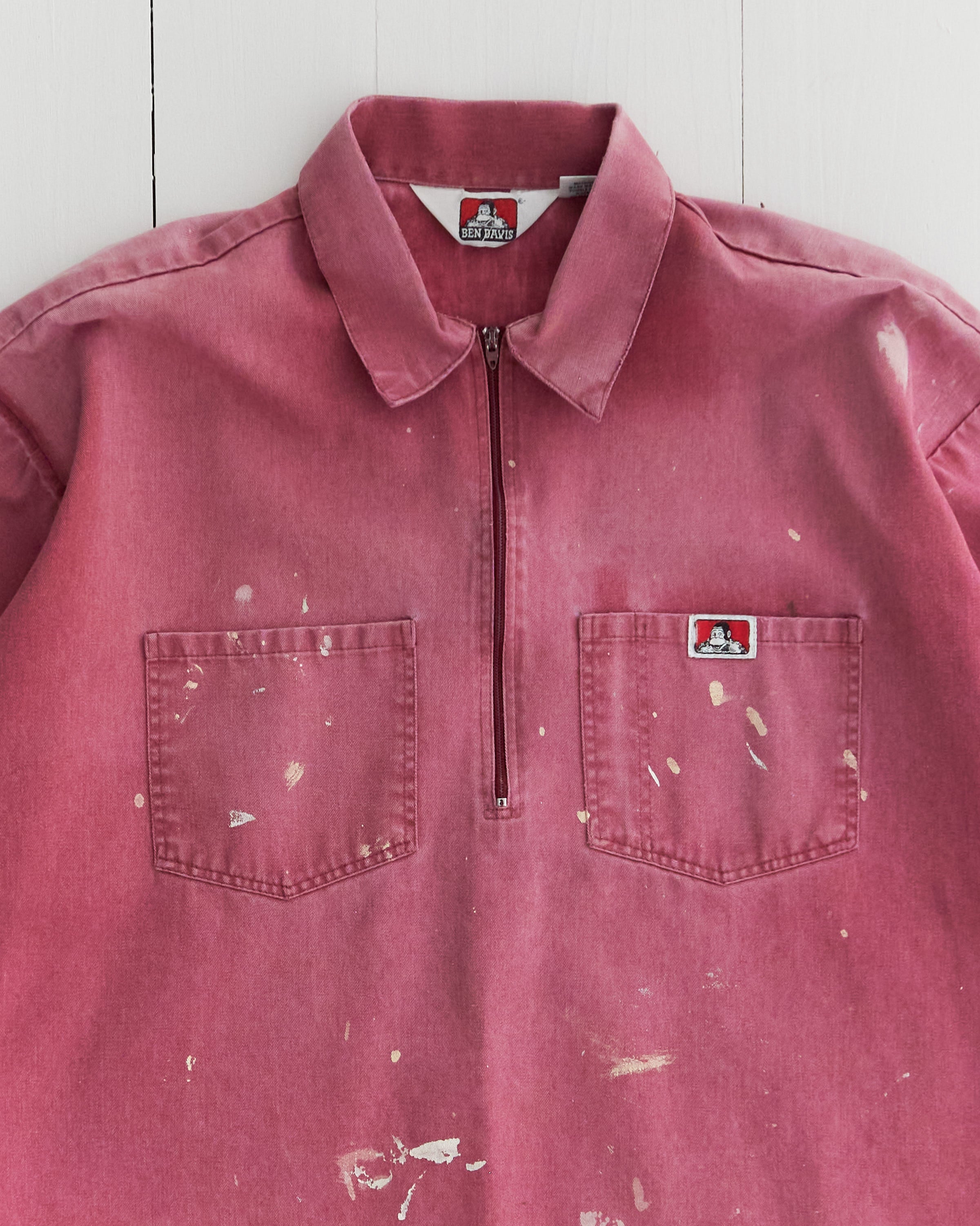 1990's Ben Davis Faded Pink Half-Zip Work Shirt