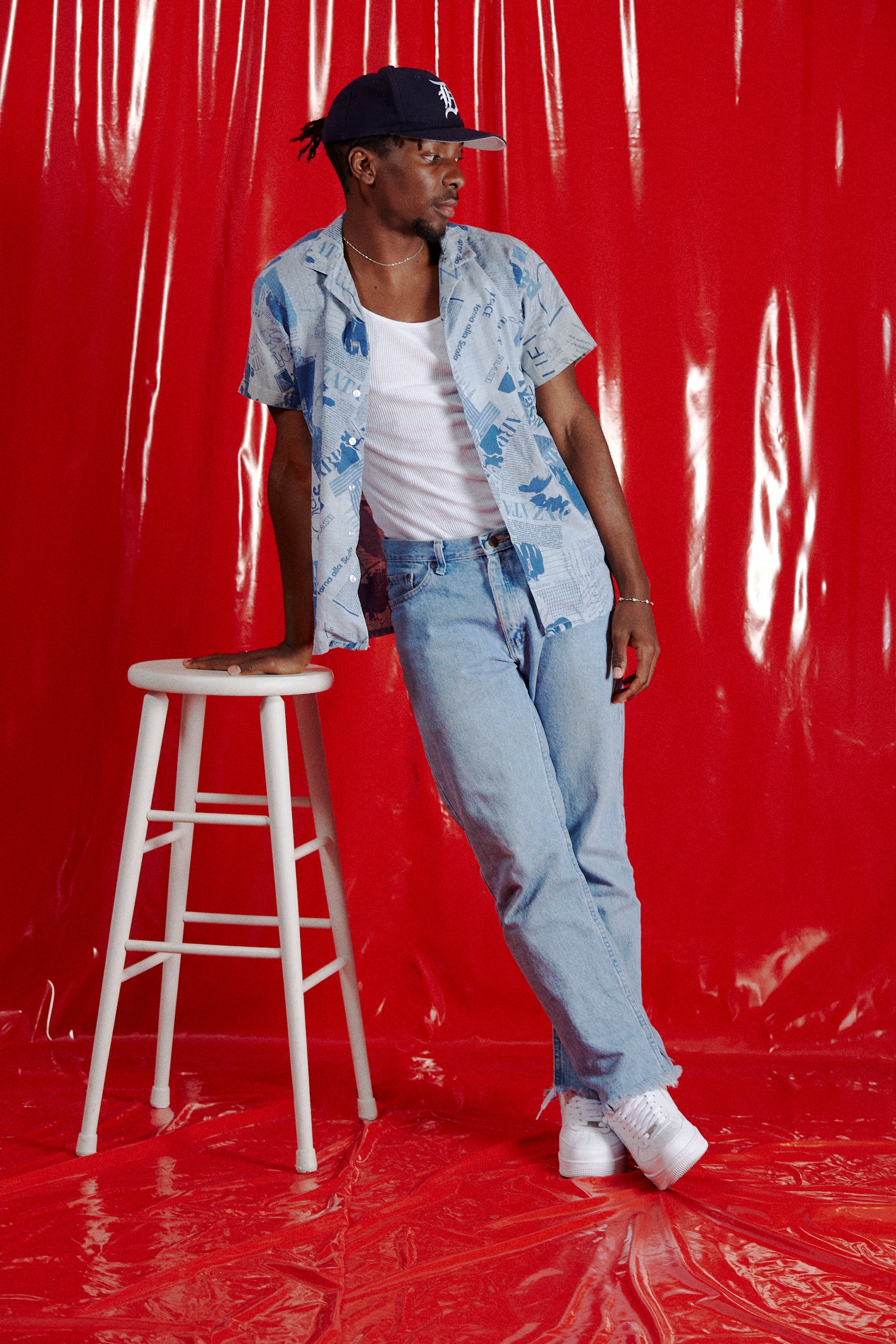 Vintage Newspaper Style Button Up Shirt in a vintage style from thrift store Twise Studio