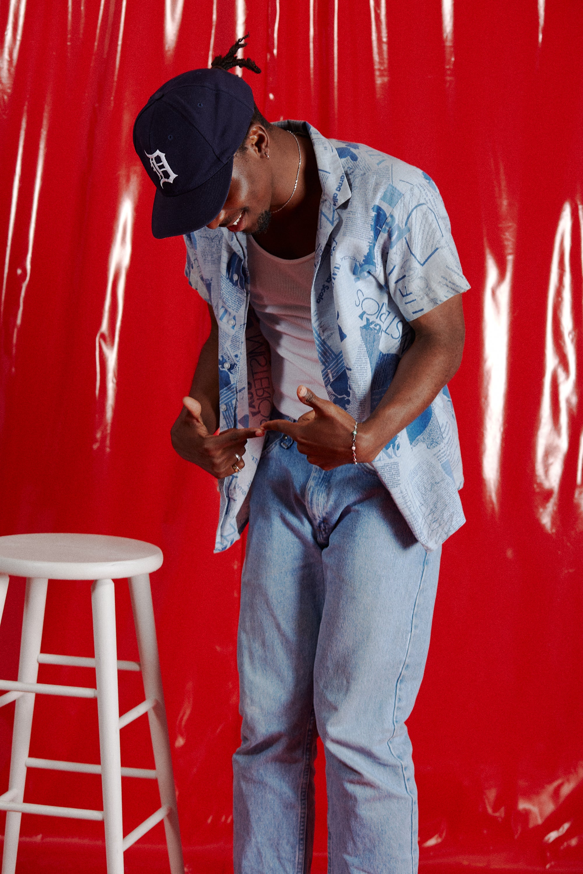 Vintage Newspaper Style Button Up Shirt in a vintage style from thrift store Twise Studio