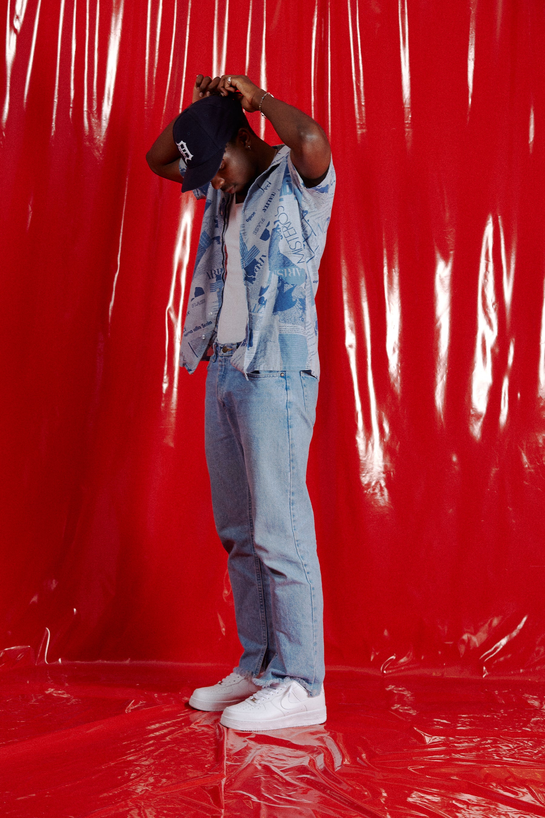 Vintage Newspaper Style Button Up Shirt in a vintage style from thrift store Twise Studio