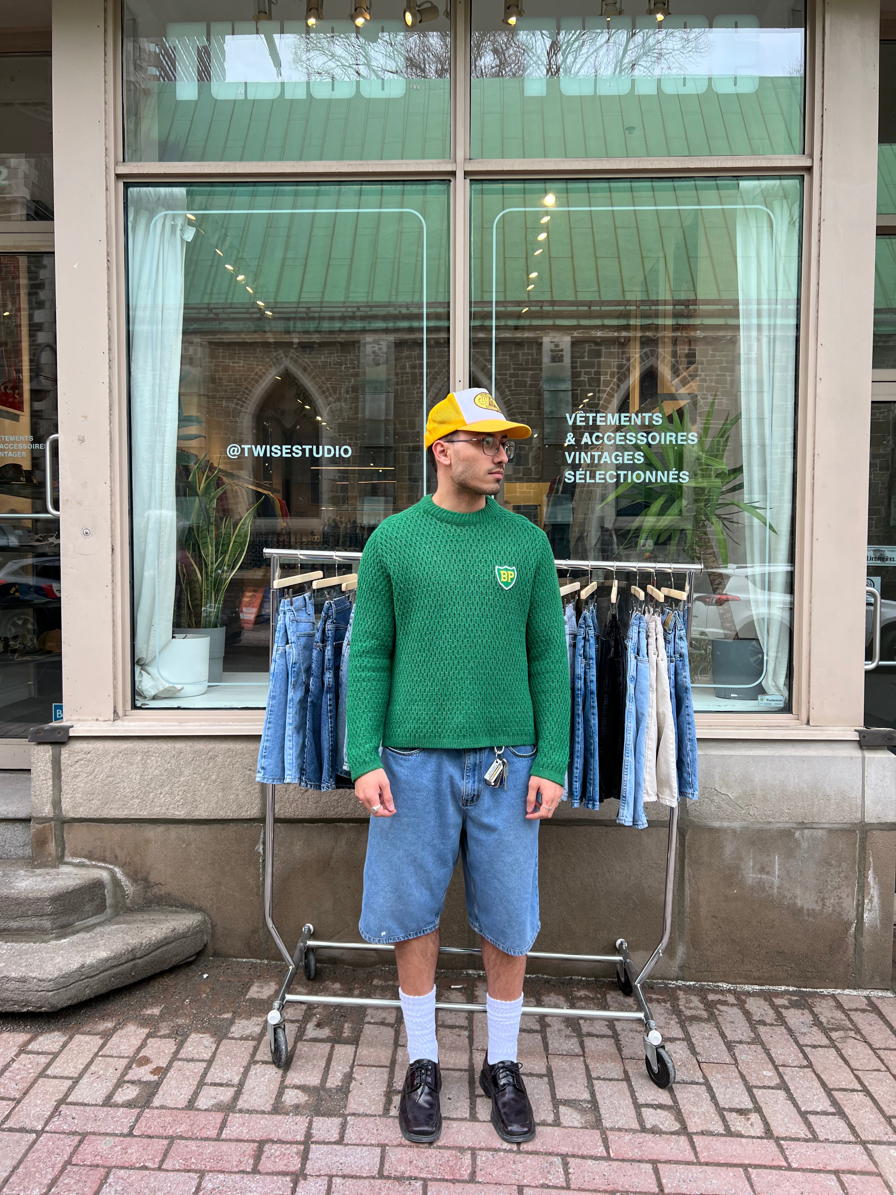 1960's "hand fashioned" Green Knit Sweater