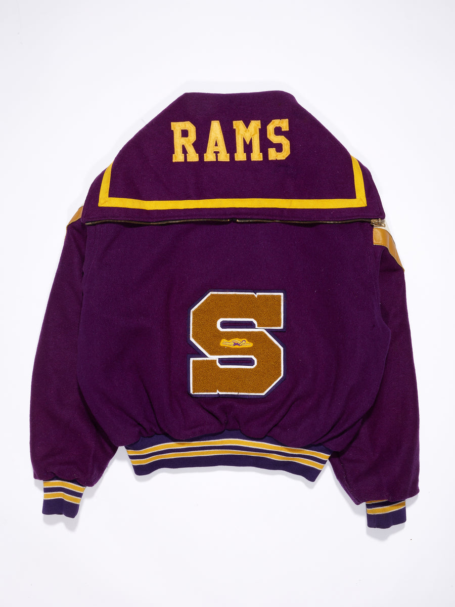 Rams Swim Club Letterman Jacket in a vintage style from thrift store Twise Studio