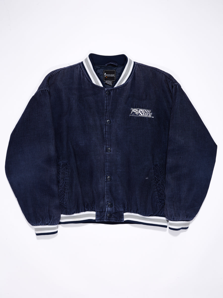 Penn State Nittany Lions Corduroy Bomber Jacket in a vintage style from thrift store Twise Studio