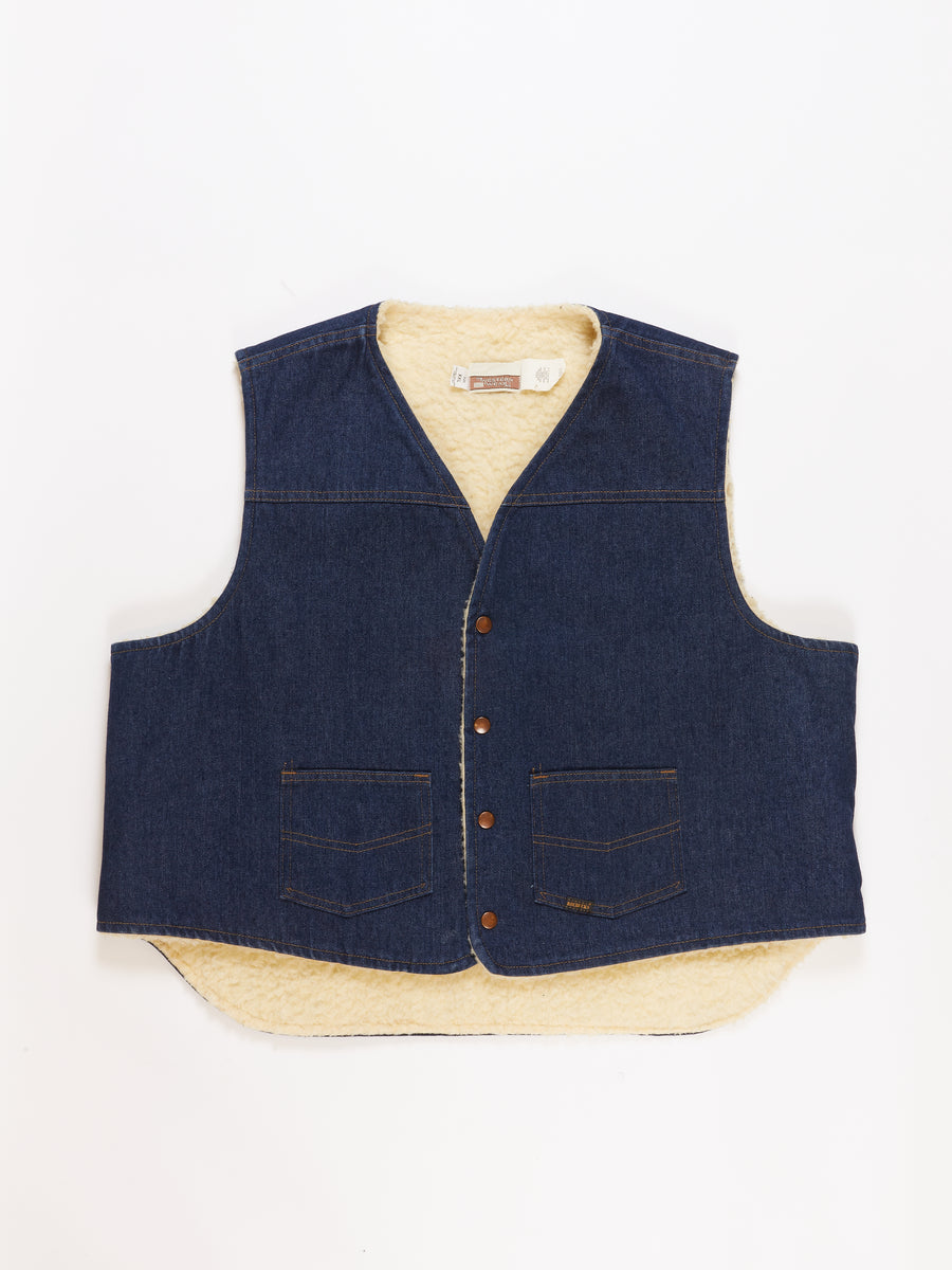 Western Wear Sherpa Lined Denim Vest in a vintage style from thrift store Twise Studio