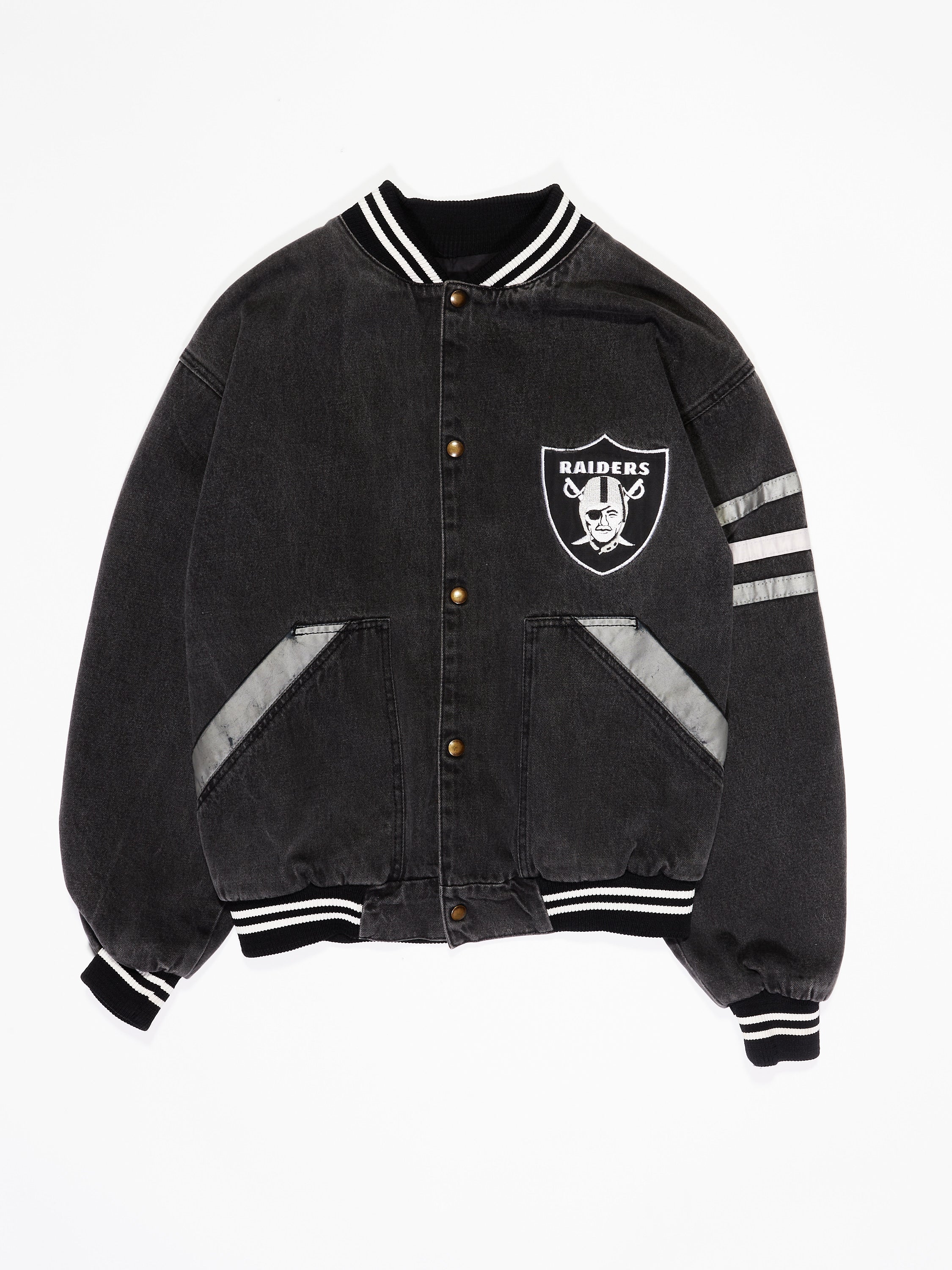 Los Angeles Oakland Raiders Denim Jacket in a vintage style from thrift store Twise Studio