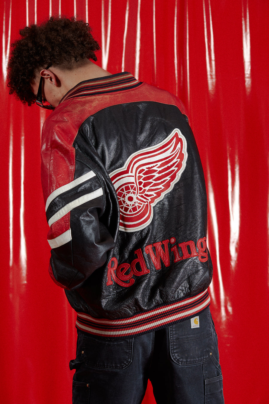Detroit Red Wings Leather Jacket in a vintage style from thrift store Twise Studio