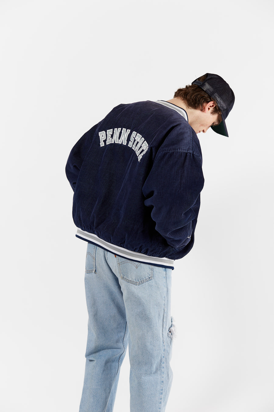 Penn State Nittany Lions Corduroy Bomber Jacket in a vintage style from thrift store Twise Studio