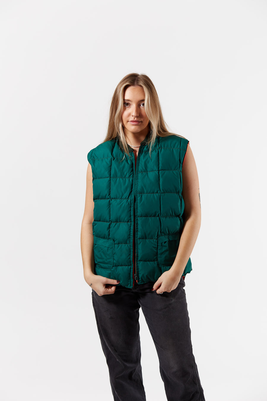 Reversible Puffer Vest in a vintage style from thrift store Twise Studio