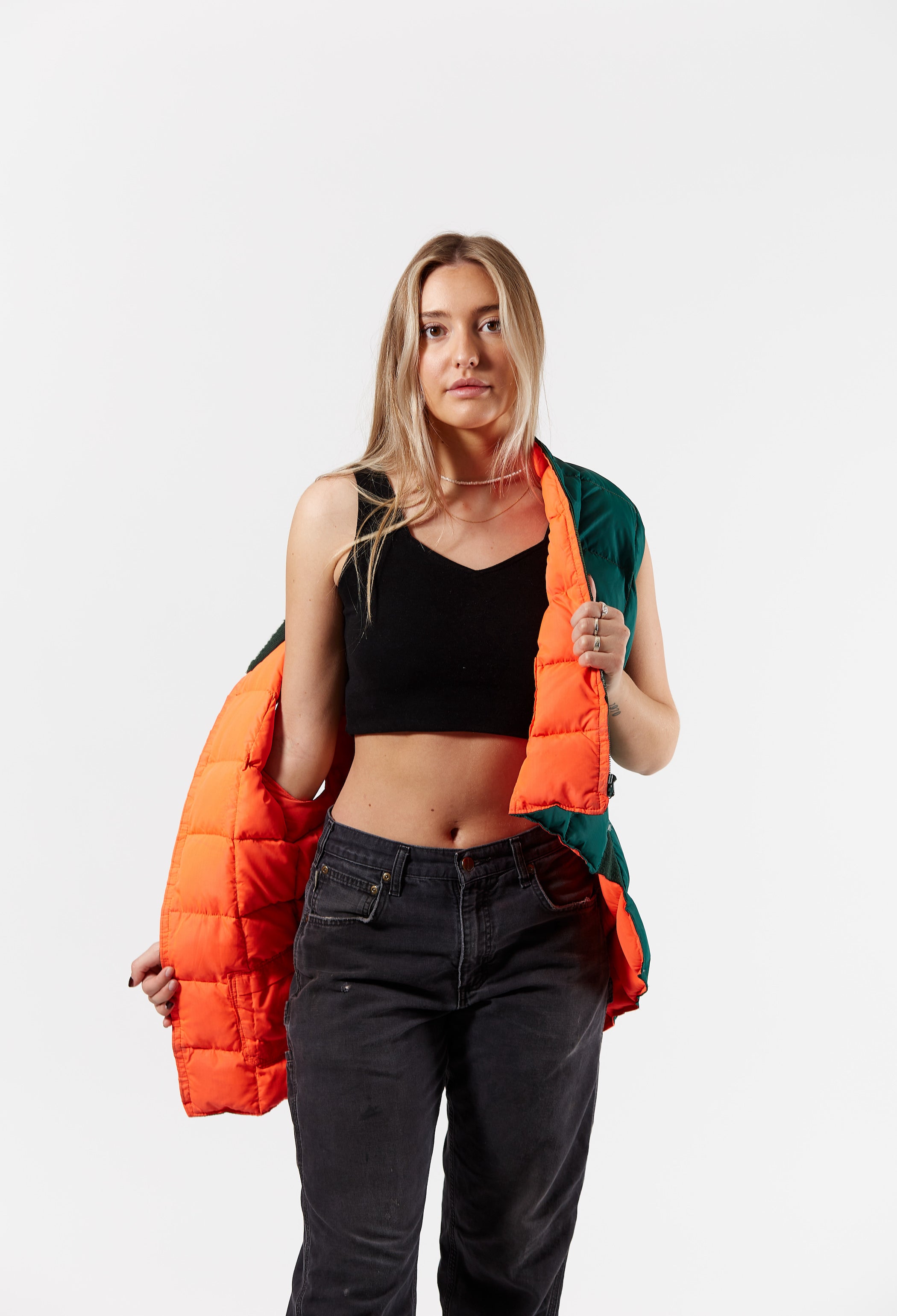 Reversible Puffer Vest in a vintage style from thrift store Twise Studio