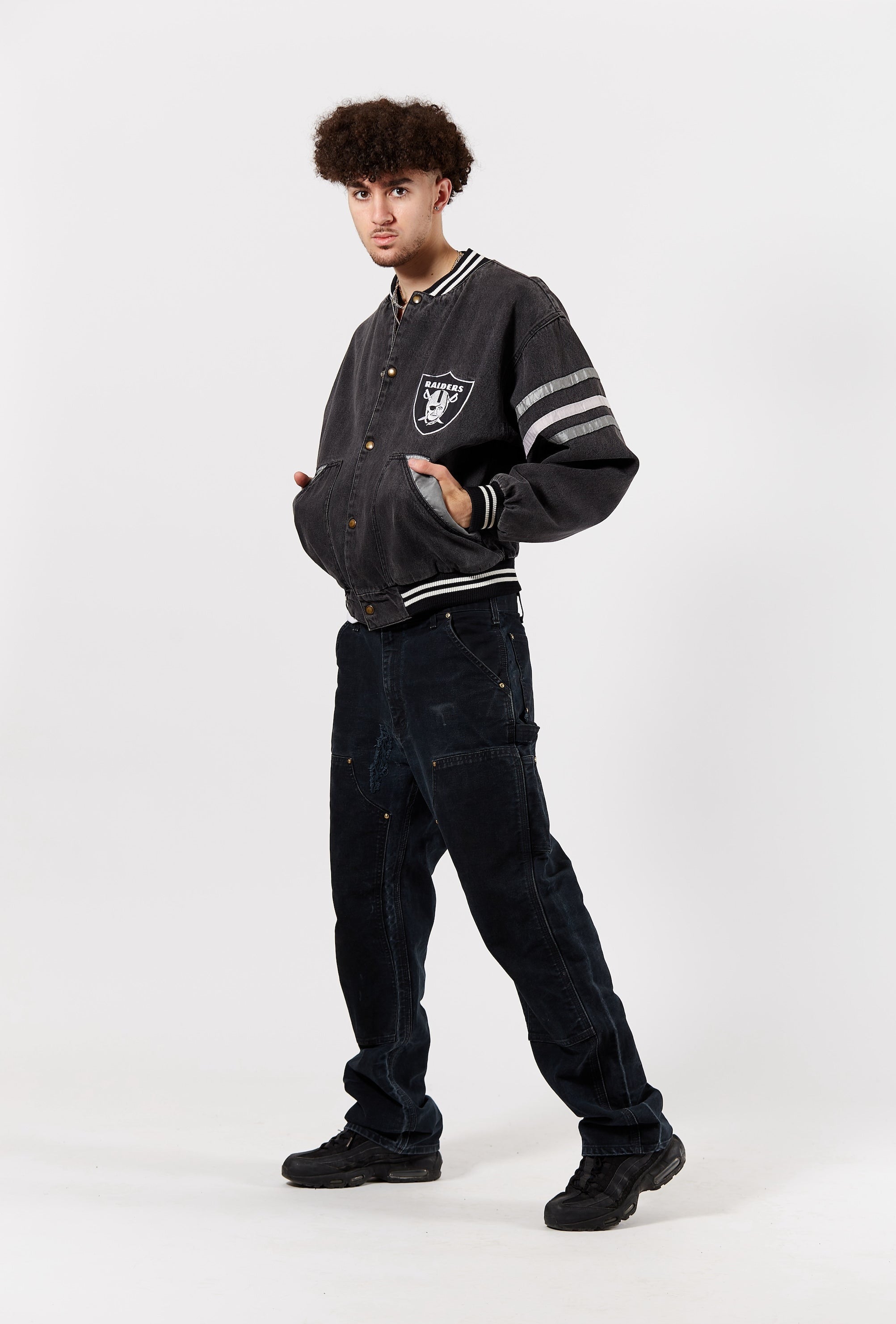 Los Angeles Oakland Raiders Denim Jacket in a vintage style from thrift store Twise Studio