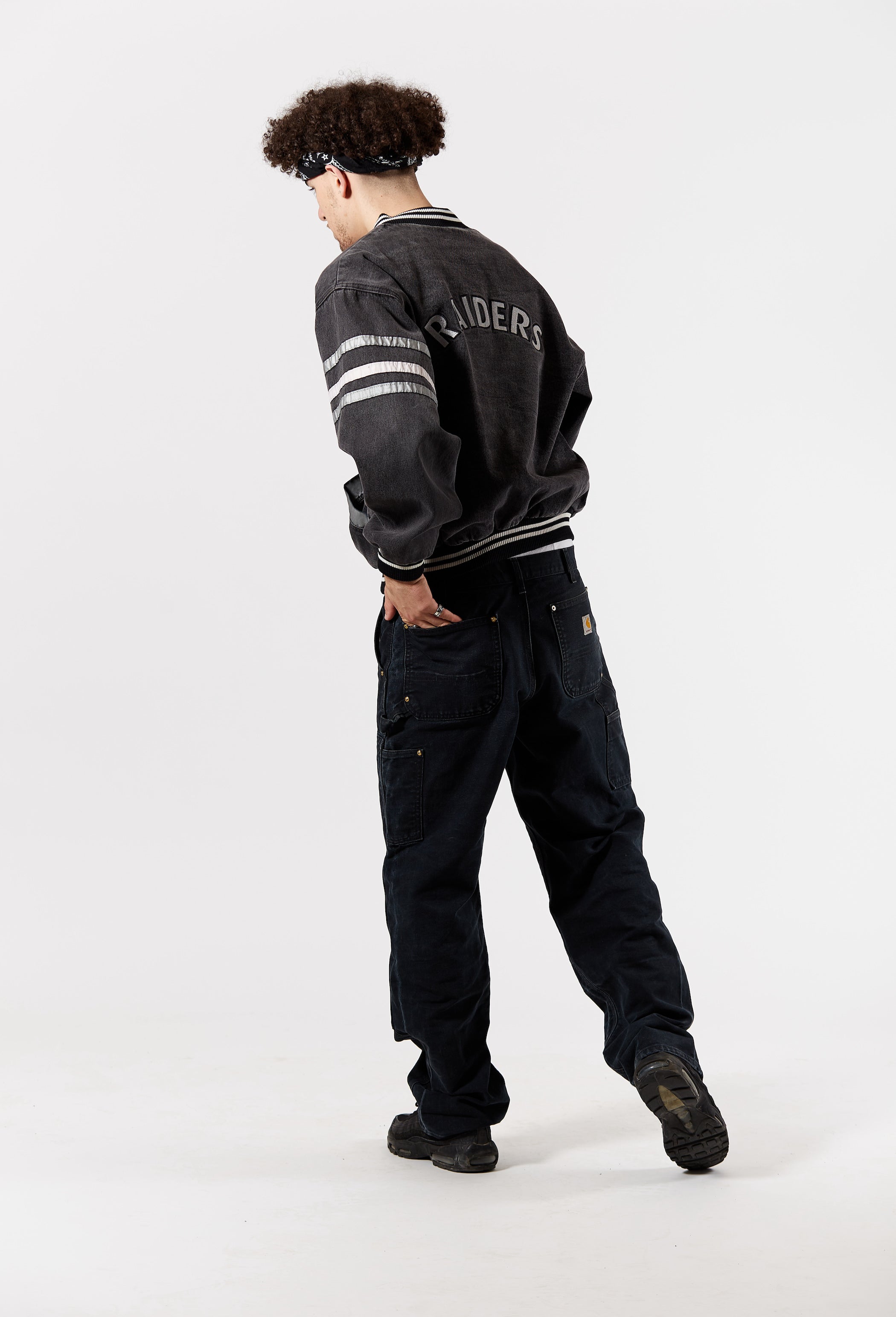 Los Angeles Oakland Raiders Denim Jacket in a vintage style from thrift store Twise Studio