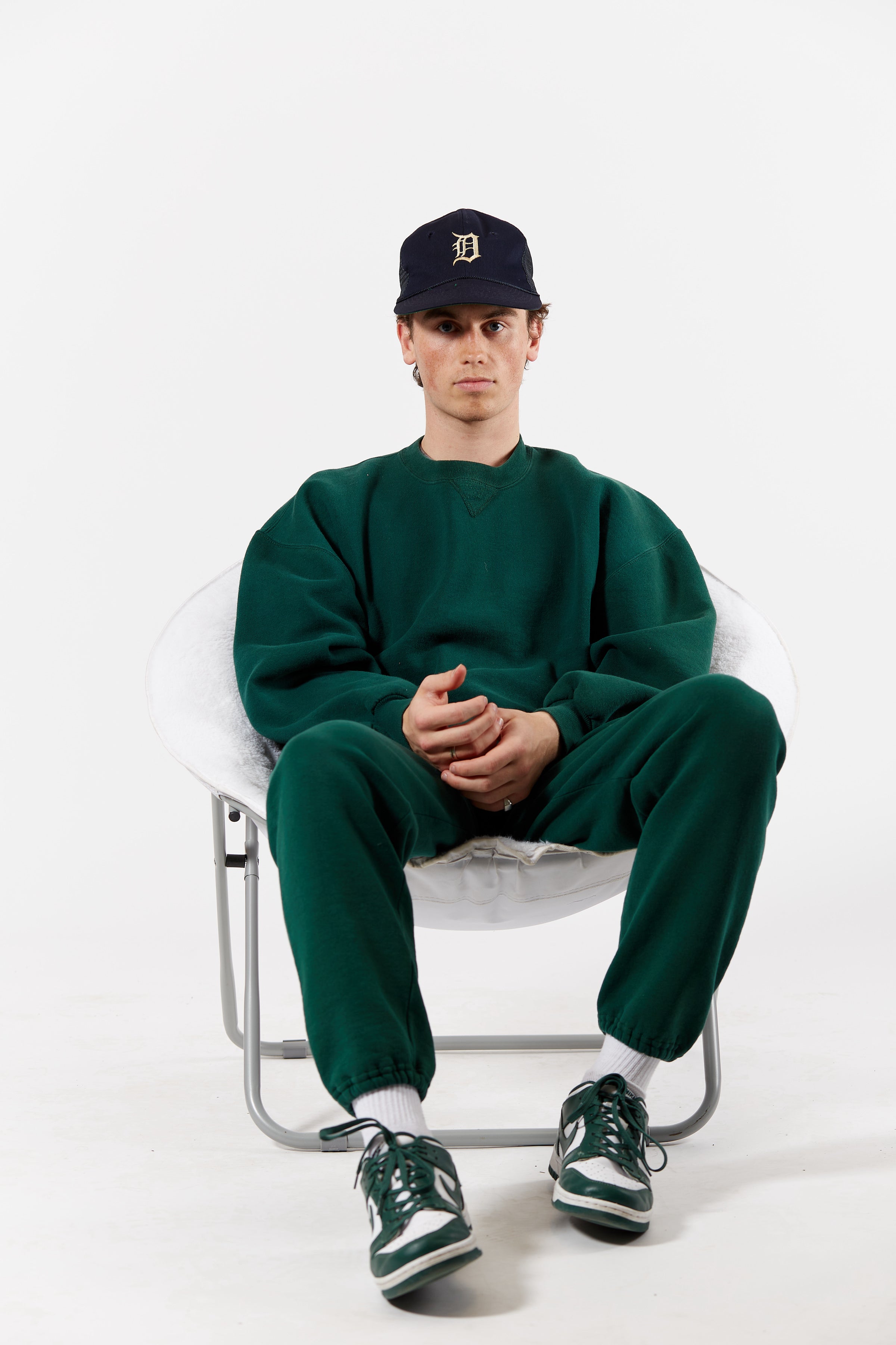 Russell Athletic Forest Green Crewneck in a vintage style from thrift store Twise Studio