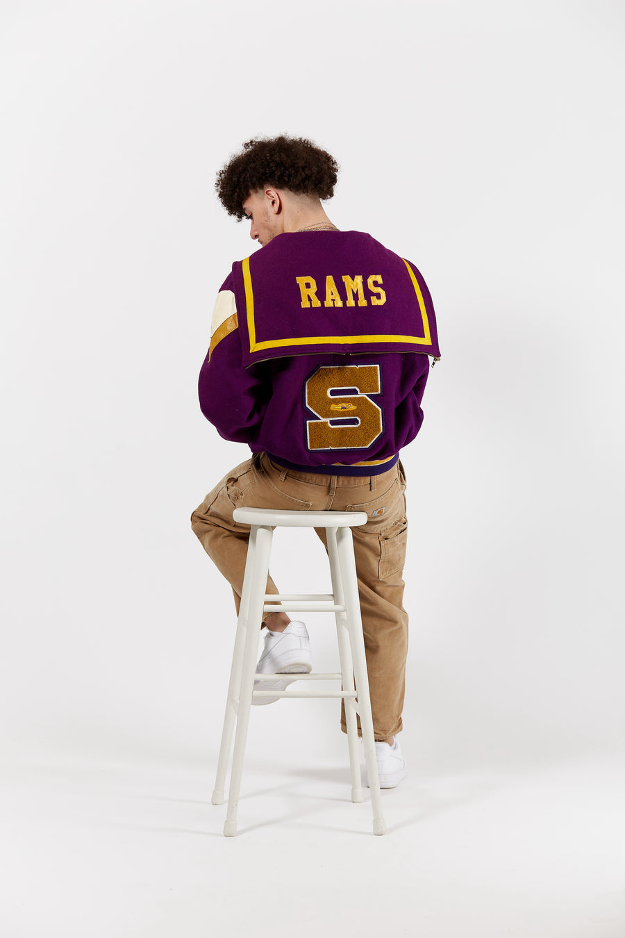 Rams Swim Club Letterman Jacket in a vintage style from thrift store Twise Studio