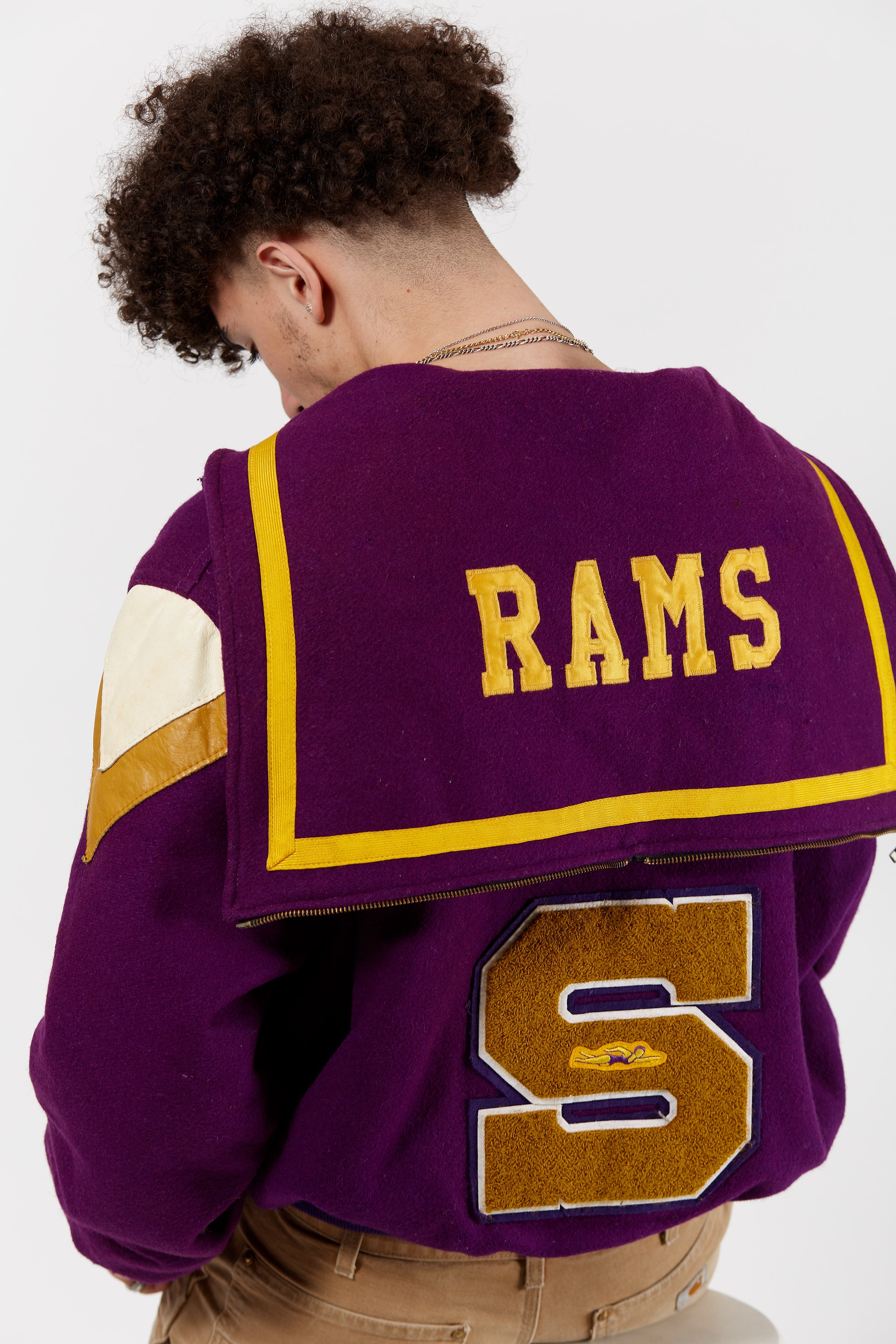 Rams Swim Club Letterman Jacket in a vintage style from thrift store Twise Studio