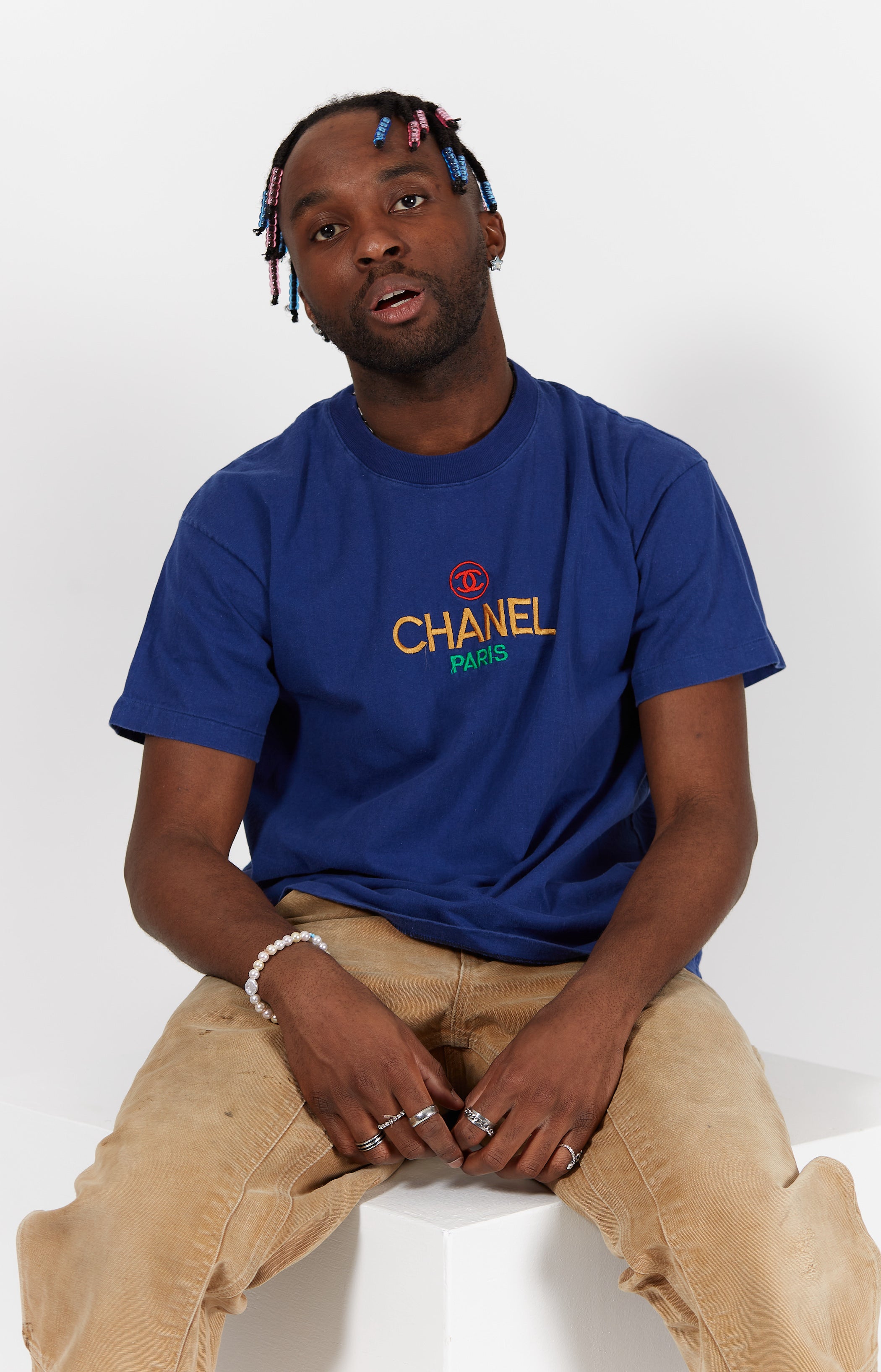 Chanel Bootleg Embroidered T-shirt in a vintage style from thrift store Twise Studio